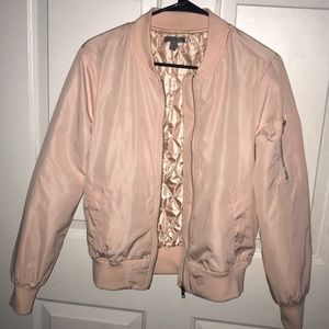 Baby pink puffer bomber jacket